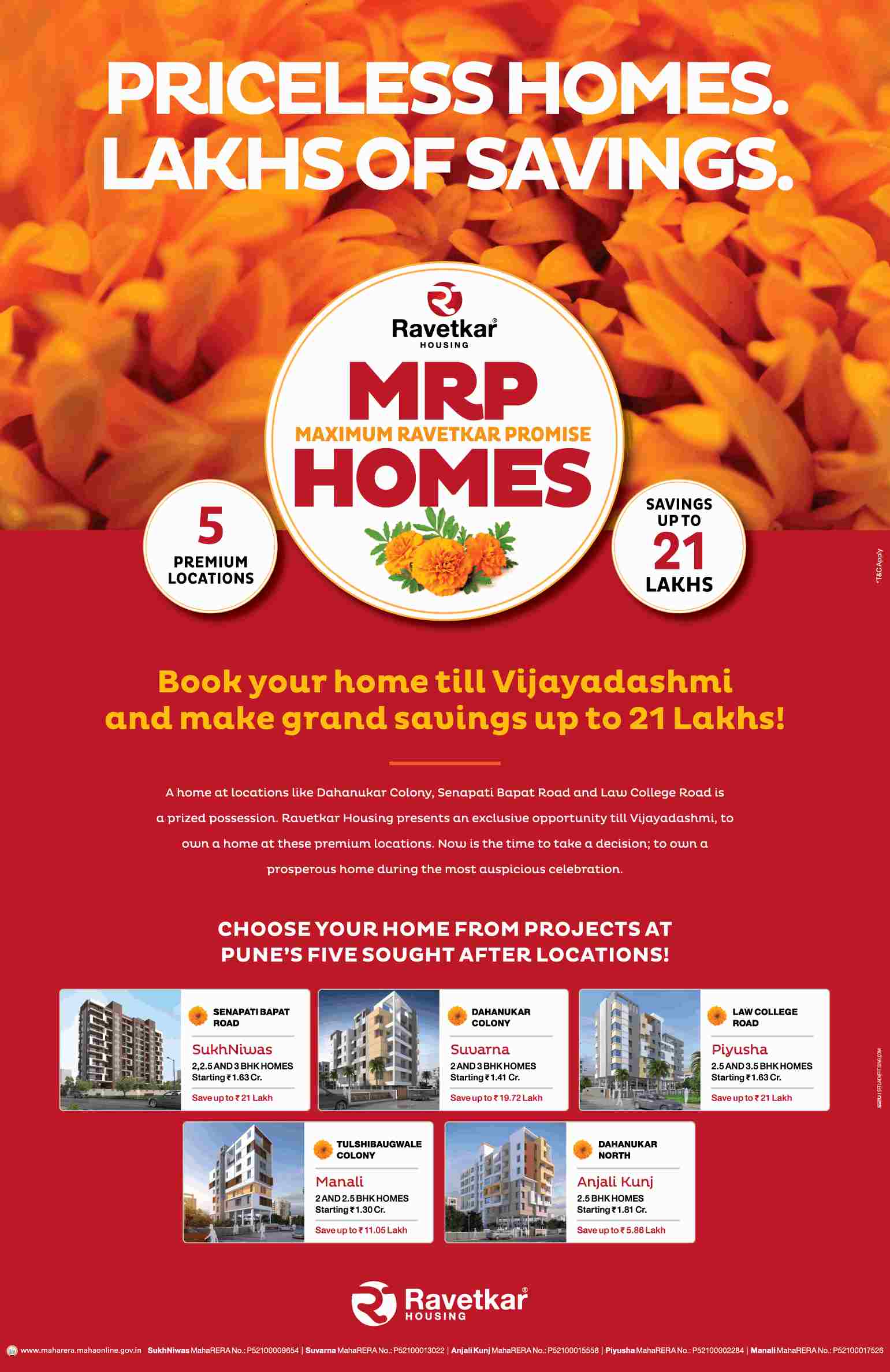 Make grand savings up to 21 Lakhs by booking your home till Vijayadashmi  at Ravetkar Properties in Pune